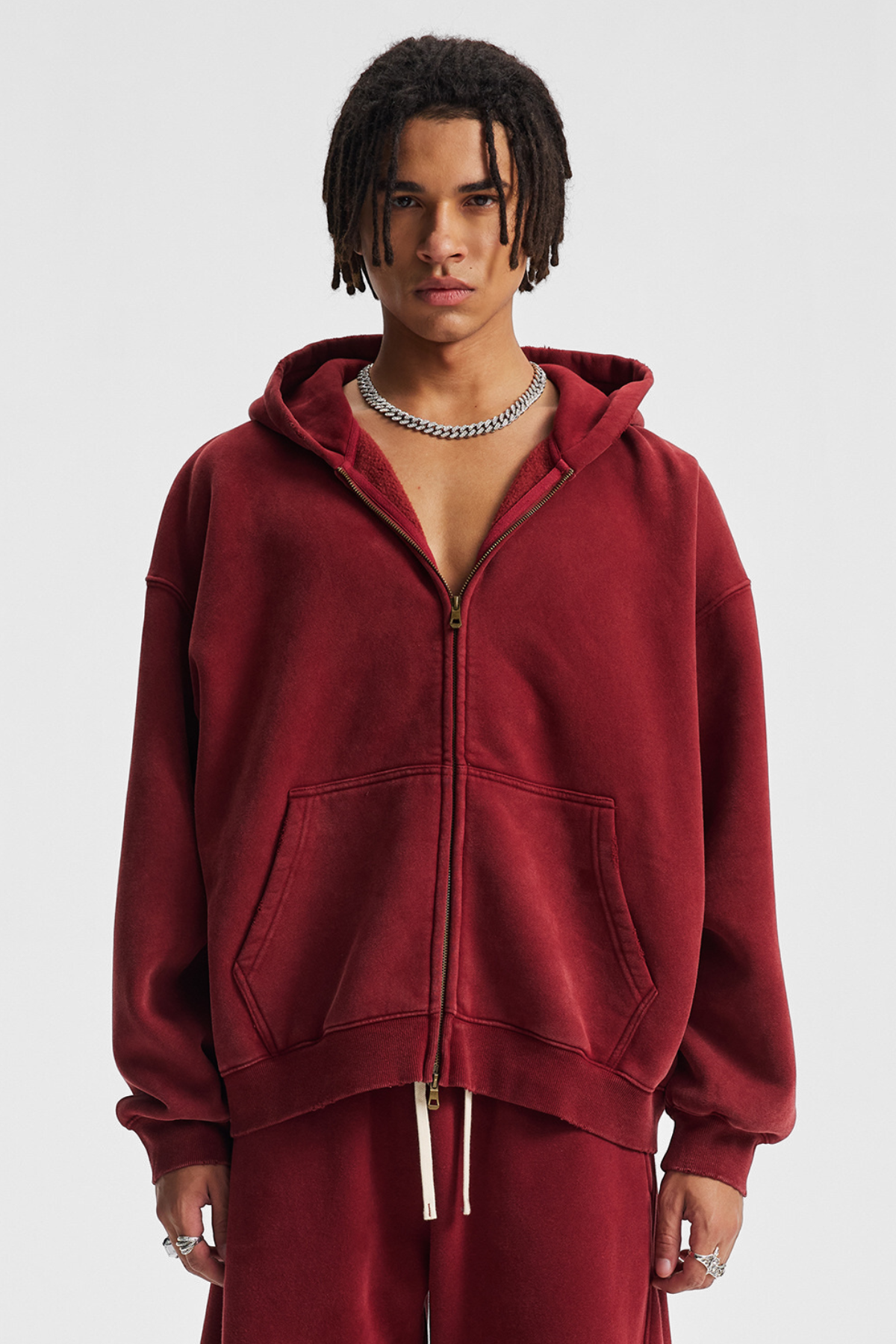 RAZE | ACID-WASH DISTRESSED ZIP-UP HOODIE