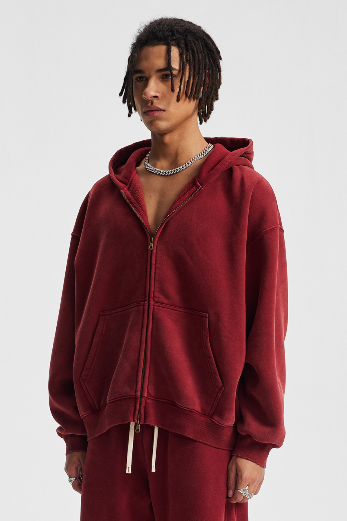 RAZE | ACID-WASH DISTRESSED ZIP-UP HOODIE